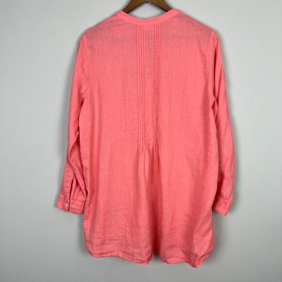 J Jill Love Linen Tunic Top LP Petite Large Coral Lagenlook Button Up Shirt - Picture 7 of 12